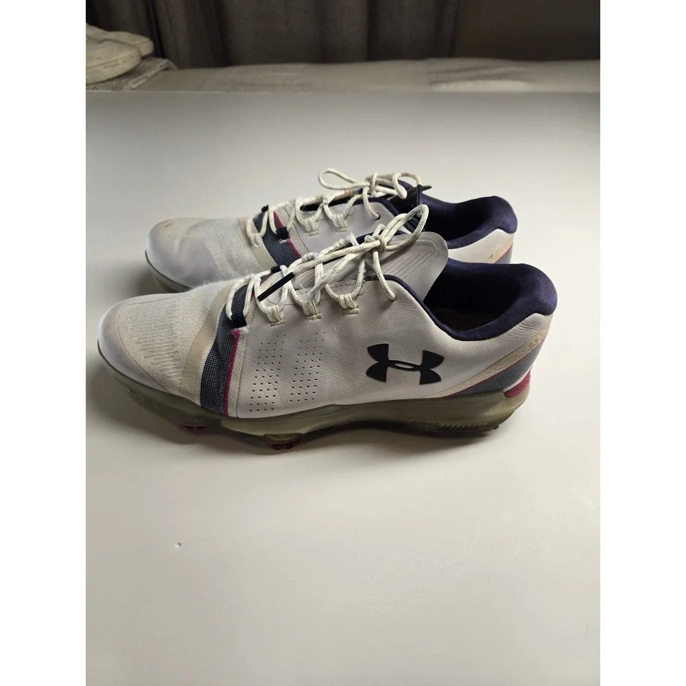 Under Armour Spieth 3 Golf Shoes Mens 10 White Navy Spiked Athletic 3022360-104